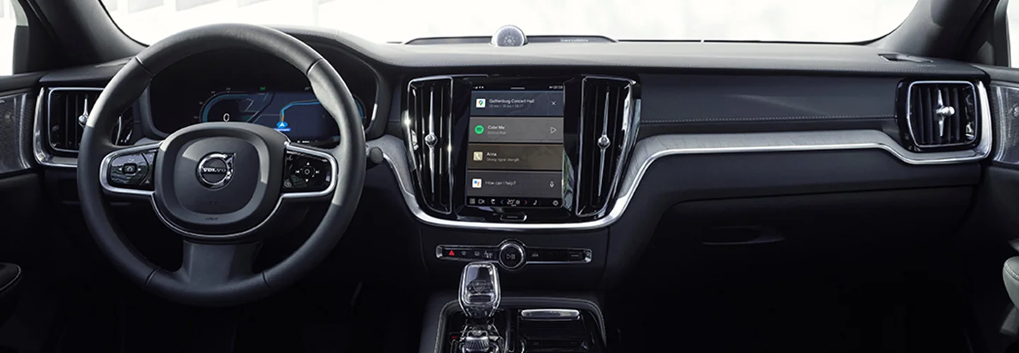 INterior view of the dashboard and texh of a 2025 Volvo S60