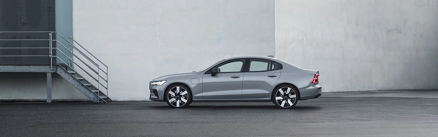 Side view of a parked gray 2025 Volvo S60