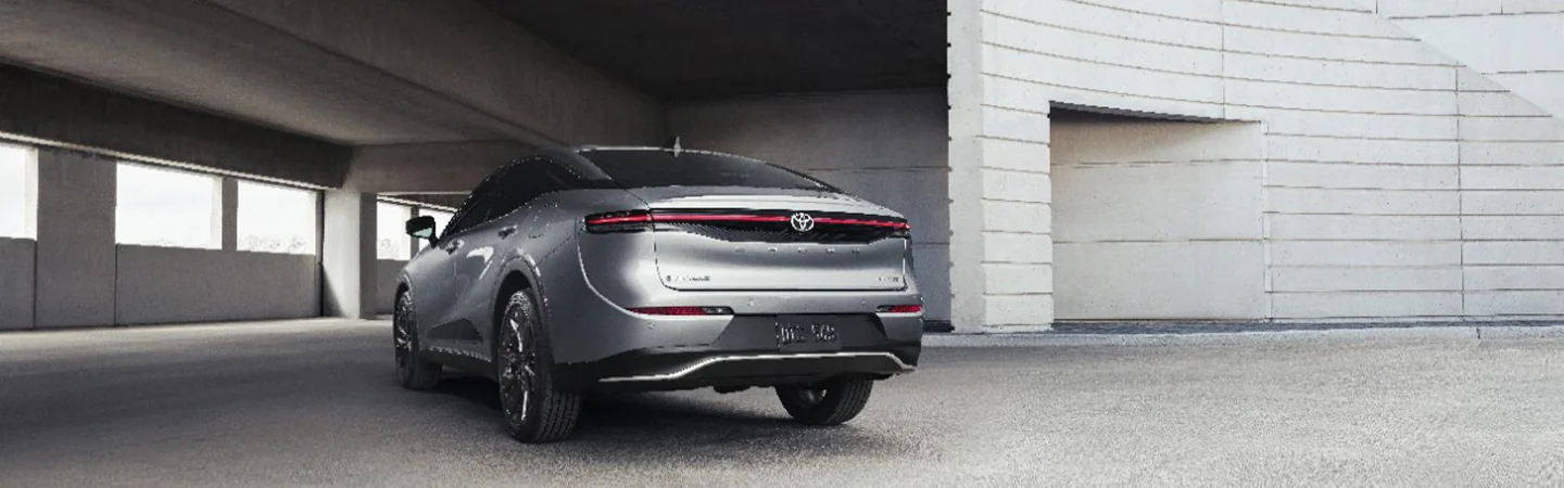 back view of a 2025 Toyota Crown in a parking garage