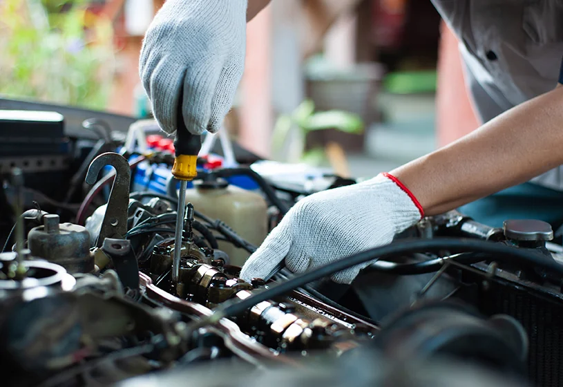 auto mechanic hands view working on car