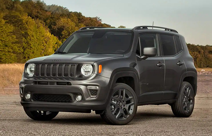 Front driver view of a gray 2021 Renegade