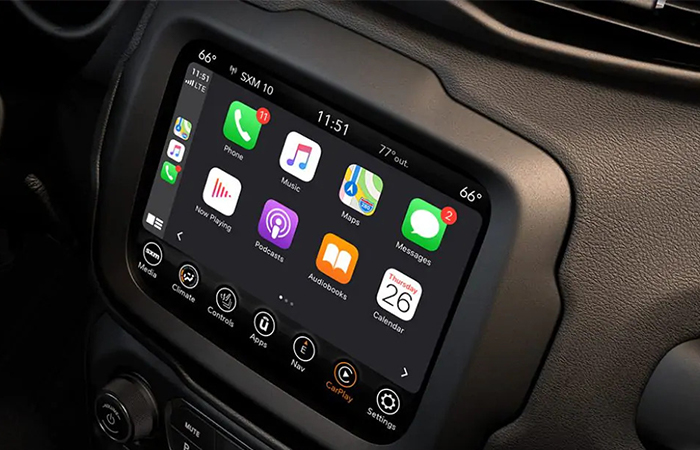 Detailed view of the display dash of the 2021 Renegade