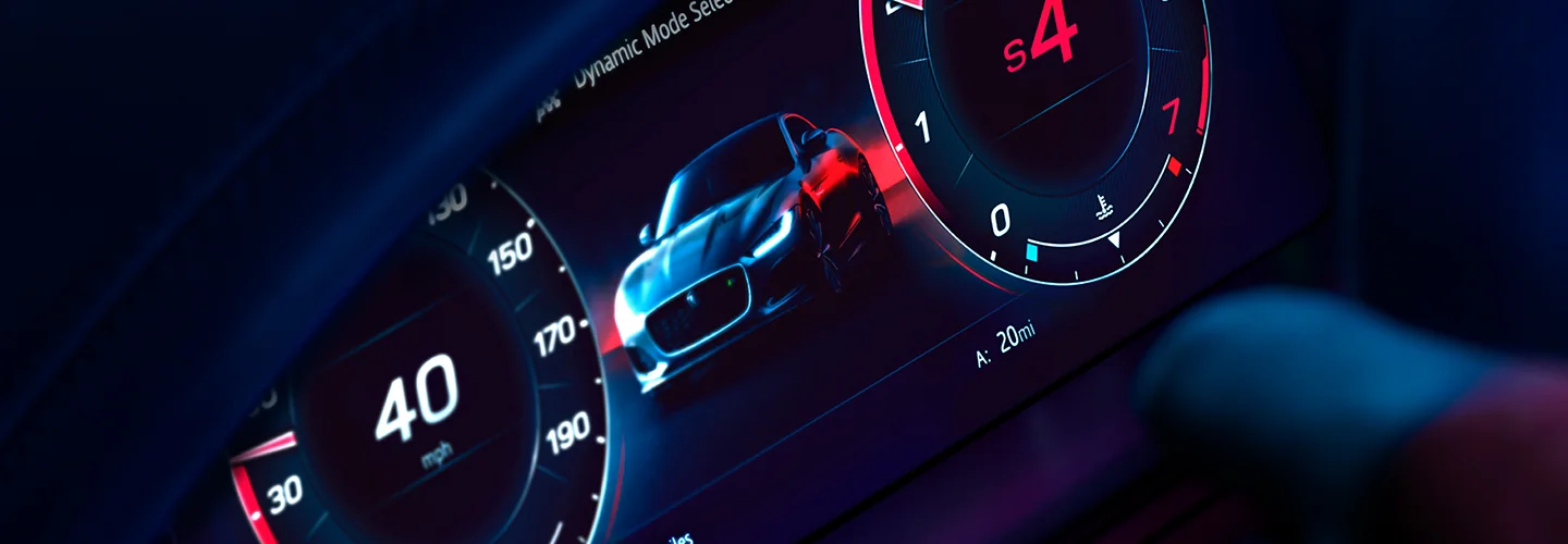 closeup view of dash in interior of a 2024 Jaguar F TYPE P450 R Dynamic