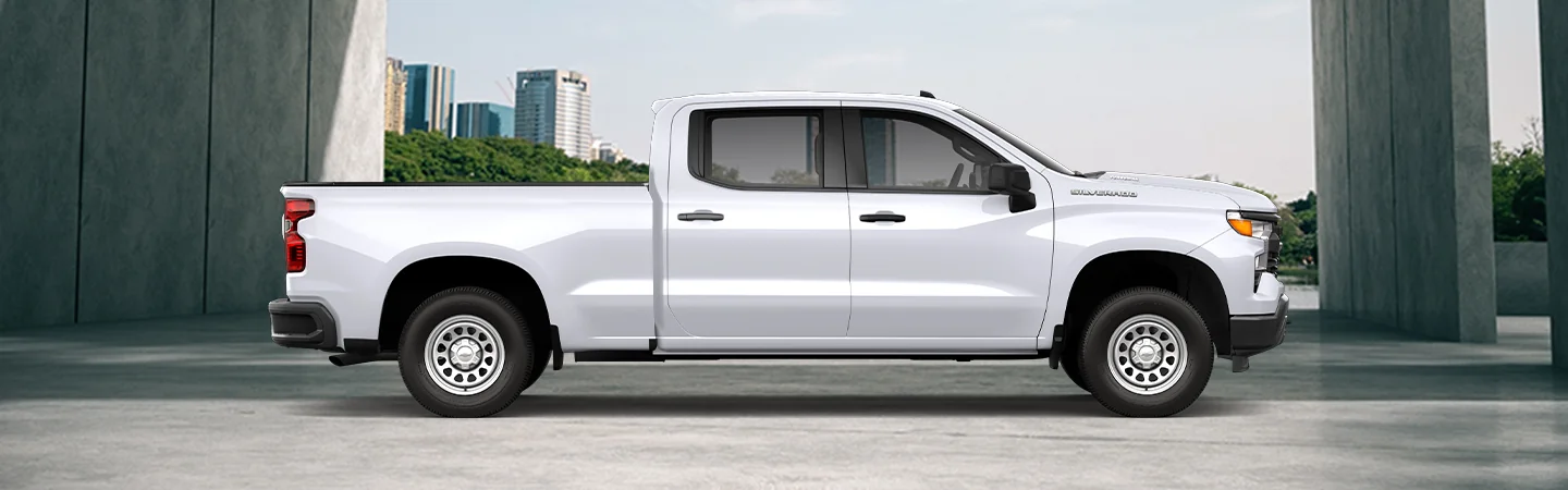 2025 Chevrolet Silverado 1500 color white and side view