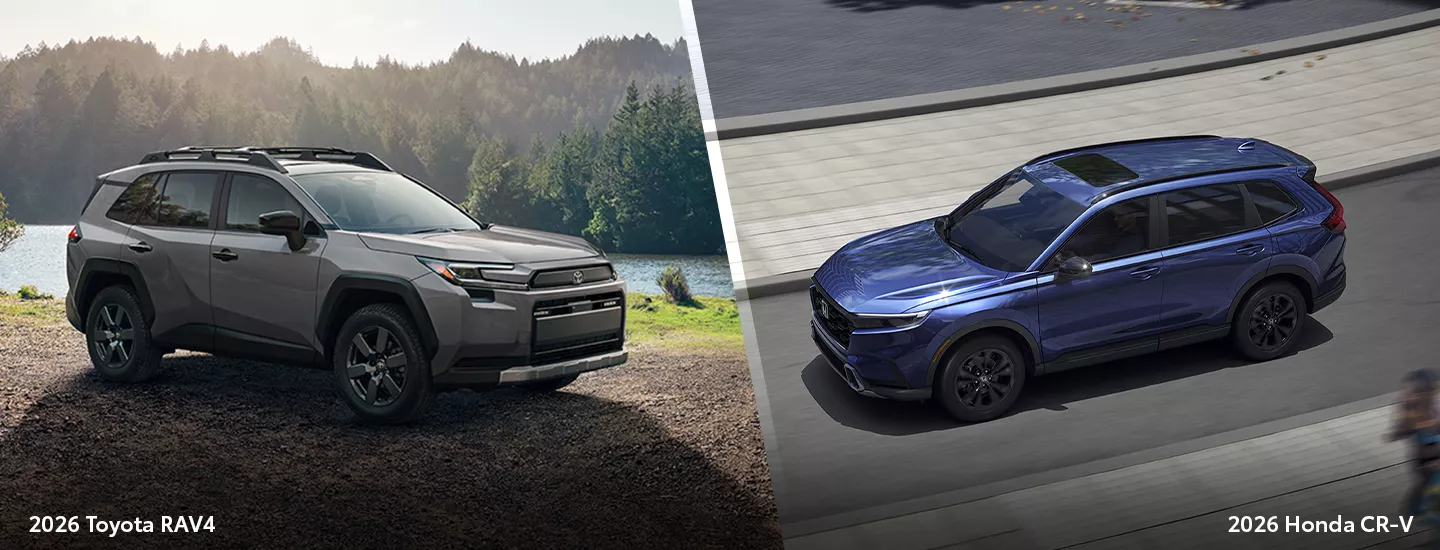 Side by side comparison of the 2026 Toyota RAV4 and the 2026 Honda CR-V