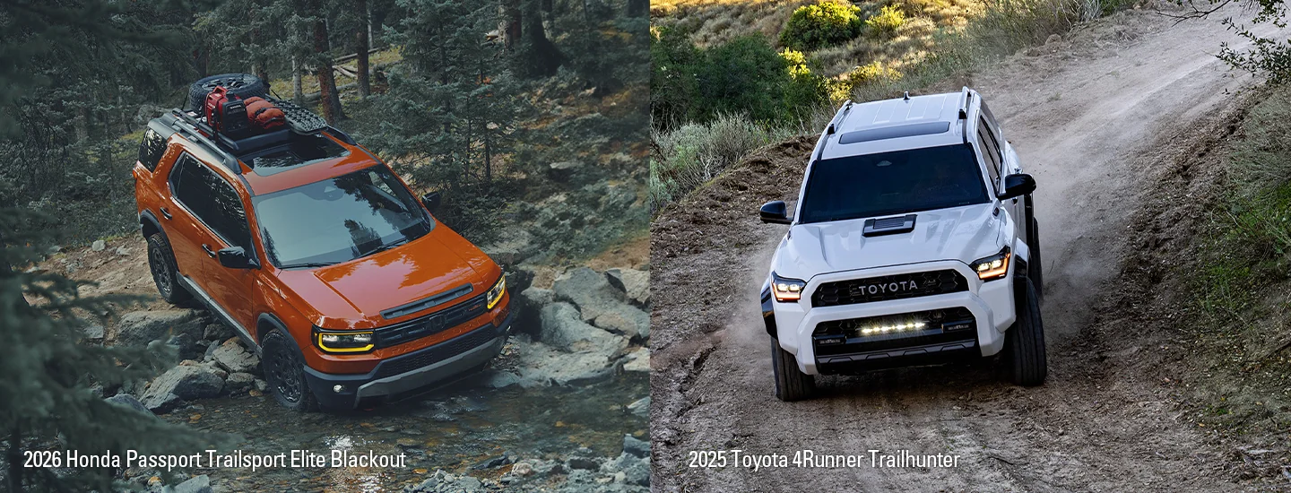 split image of a 2026 Honda Passport and a Toyota 4Runner