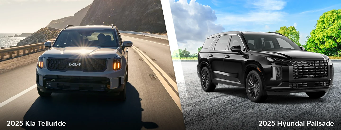 Side by side of a 2025 Kia Telluride and a Hyundai Palisade