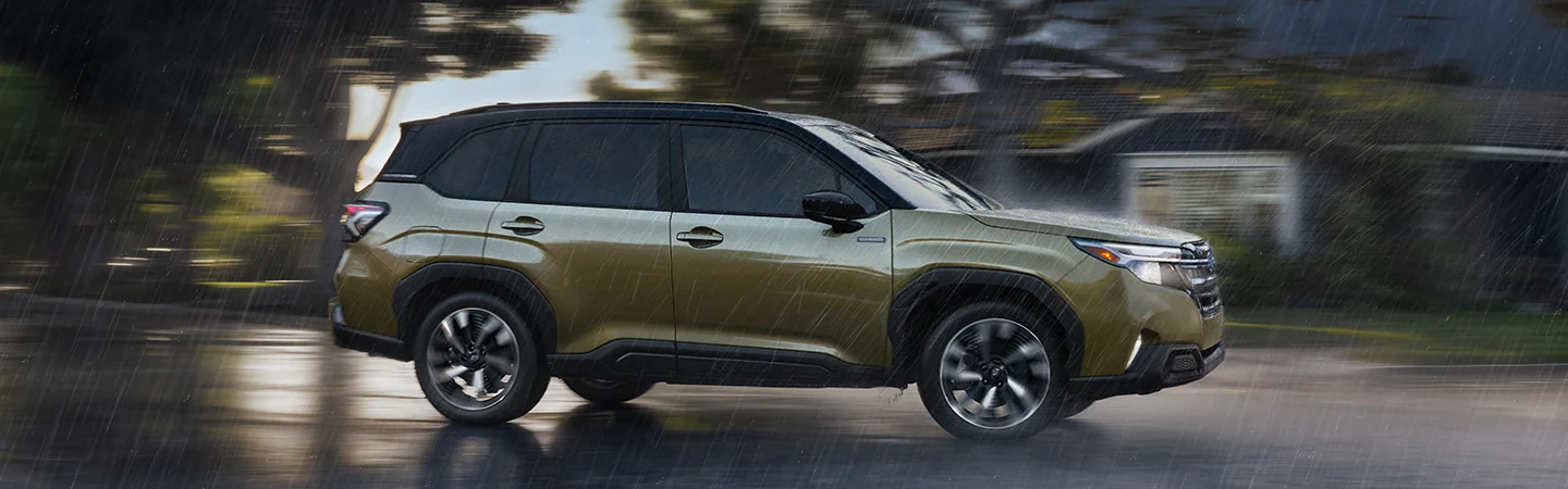 2025 Subaru Forester Hybrid driving in the rain