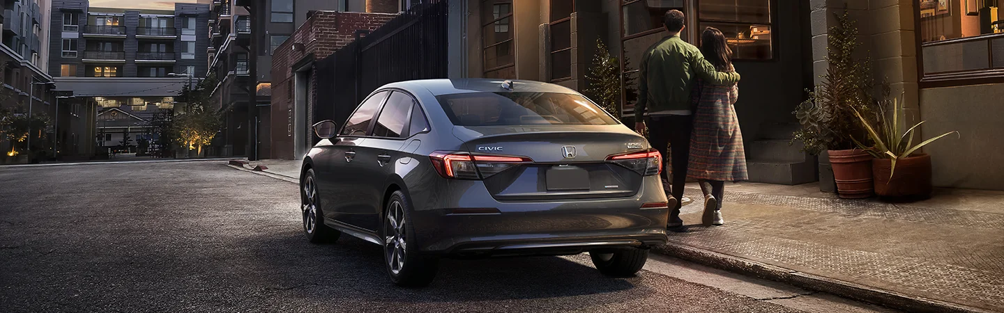 2025 Honda Civic Sedan Hybrid gray back view