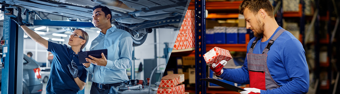 Service tech pouring oil into engine