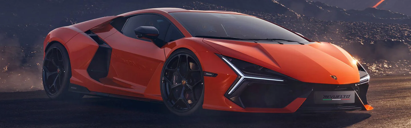 passenger front side view of a 2026 Lamborghini Revuelto