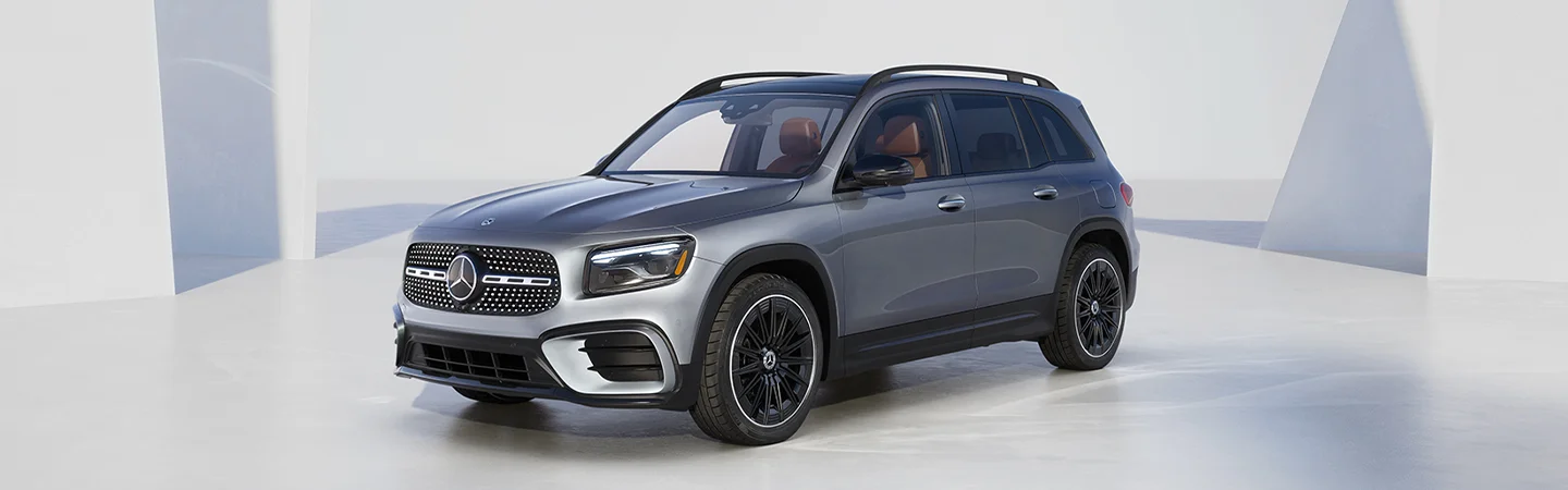 silver Mercedes-Benz GLB three-quarter view