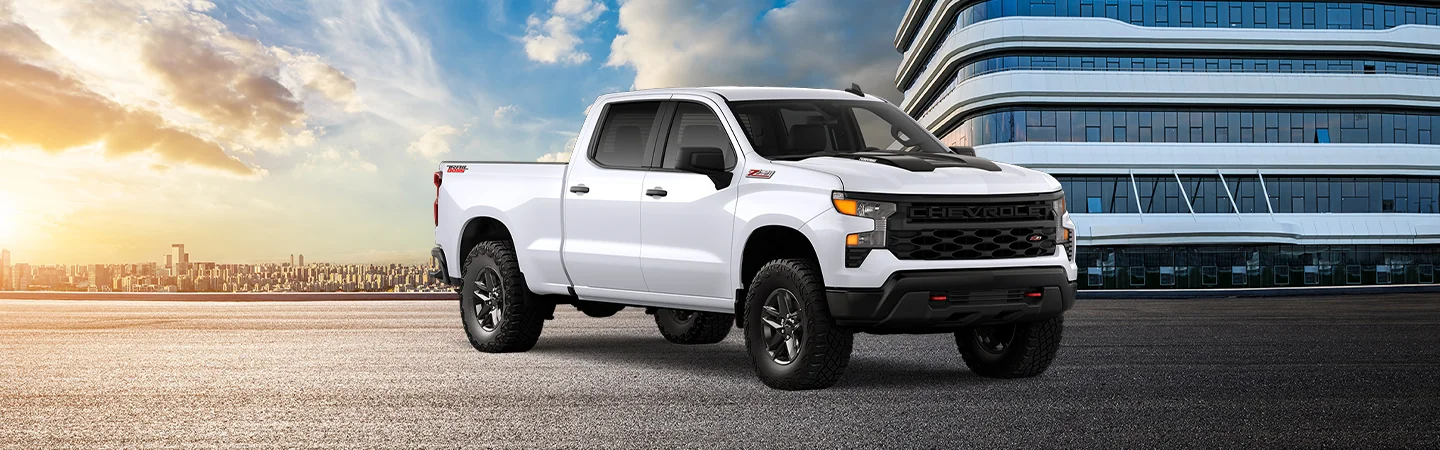 front view of a white 2025 Chevrolet Silverado 1500