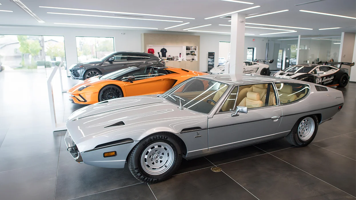 View of the show room of a Lamborghini show room