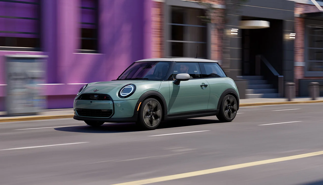 front side view of a light blue MINI model