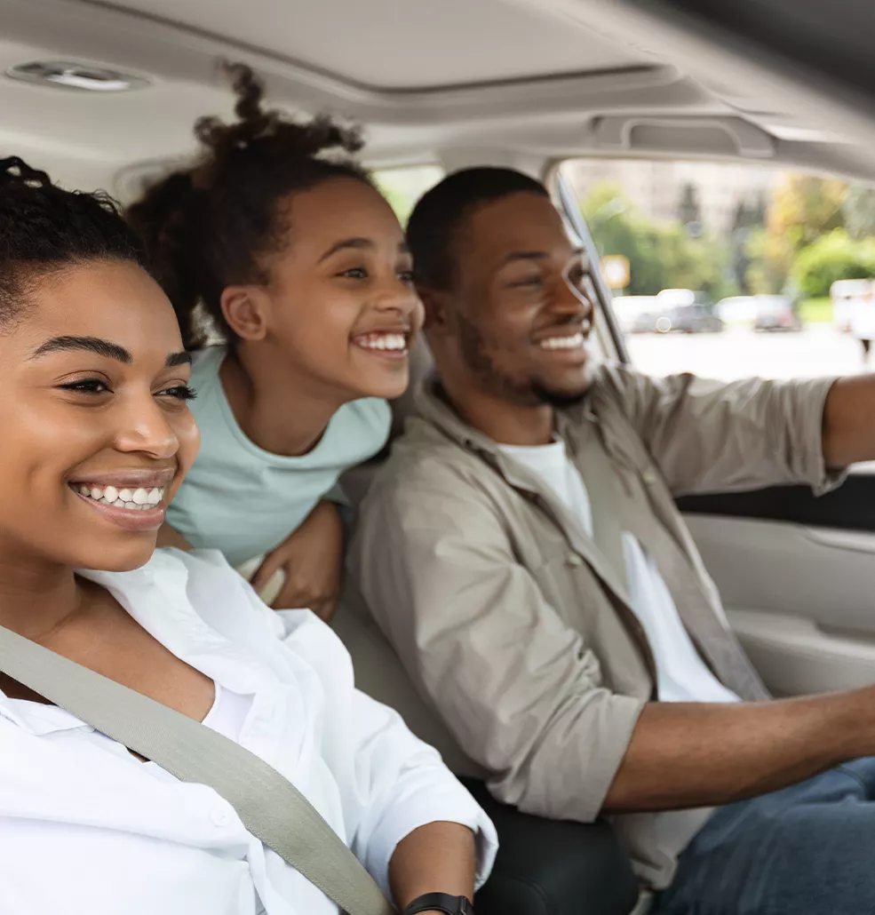 Family driving in a car