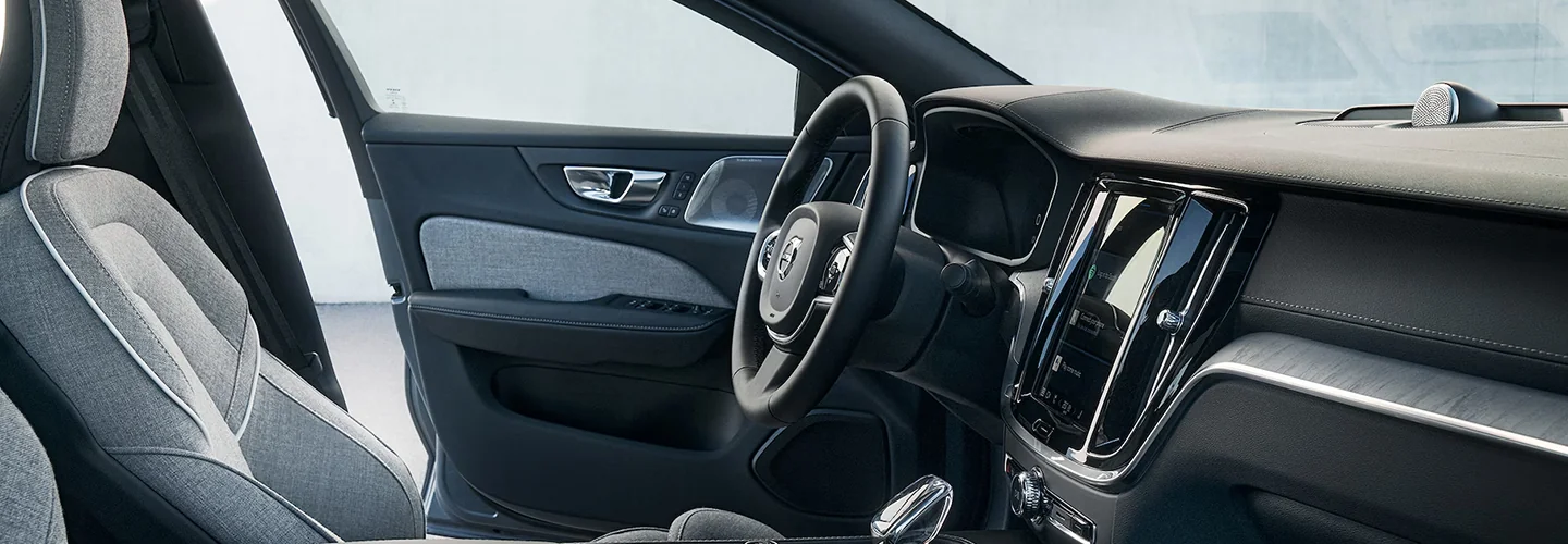 Interior view of the driver seat of a 2024 Volvo S60 Recharge