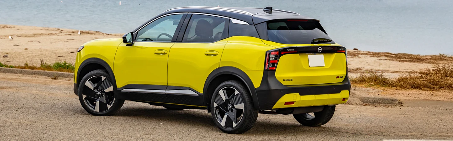 rear view of a bright yellow 2025 Nissan Kicks S