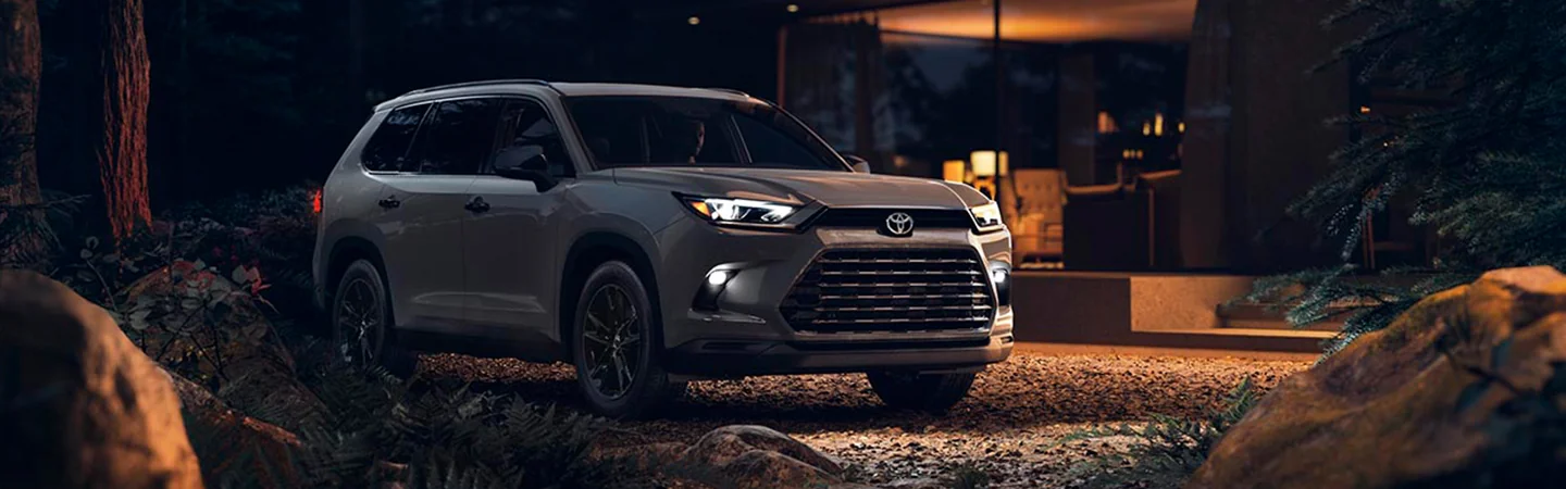 2025 Toyota Grand Highlander Silver color car Stand on garden