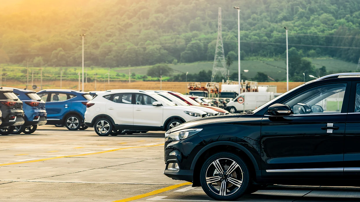 lineup of used cars on a lot