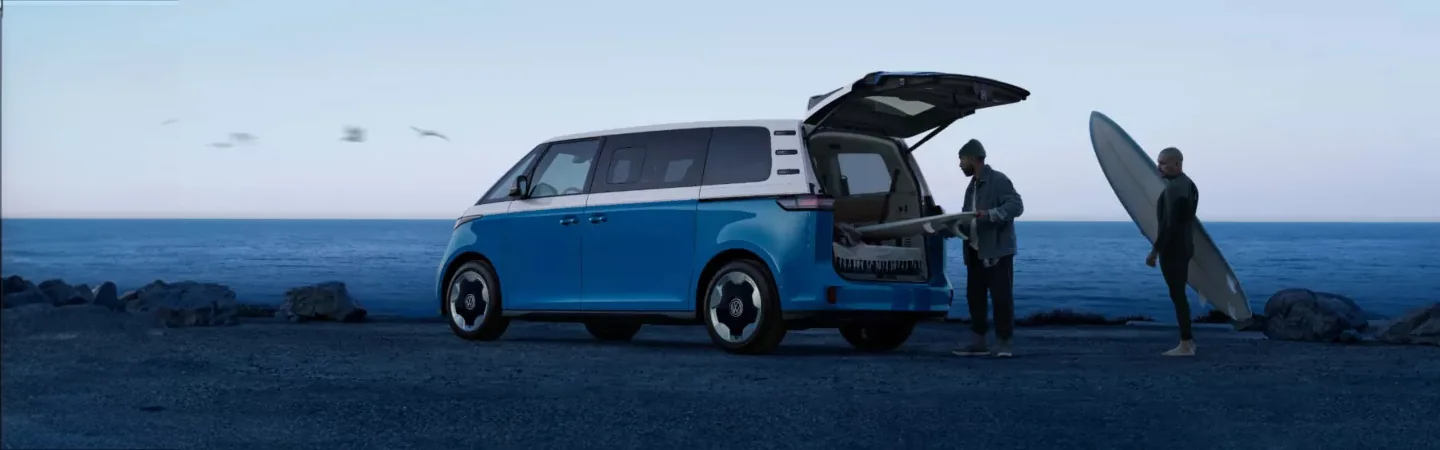 2025 Volkswagen ID. Buzz Microbus at beach surfing