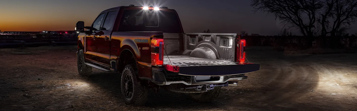 black 2025 Ford F-250 Super Duty back view in night