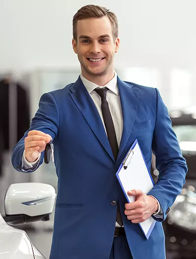 Customer reviewing vehicle financing information