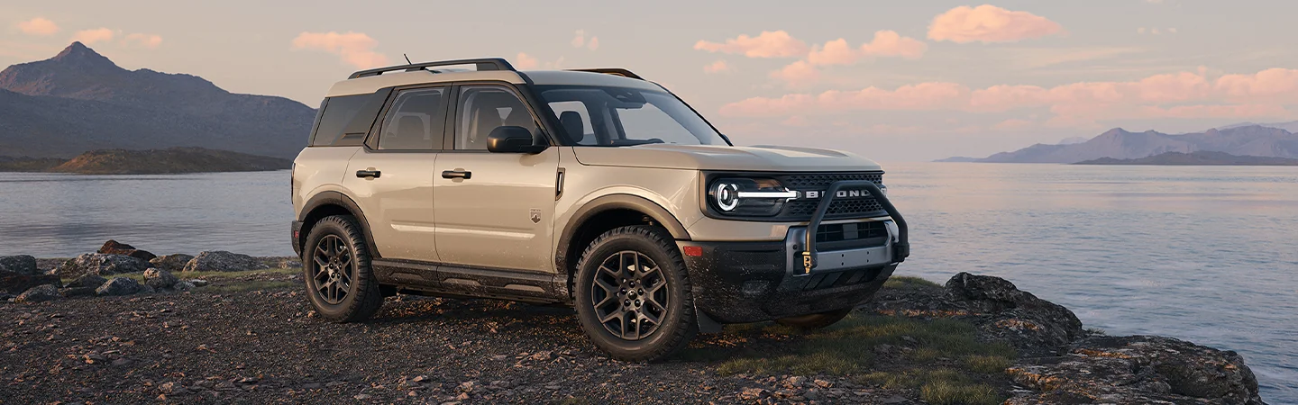 Gray 2025 Ford Bronco Sport parked on lake