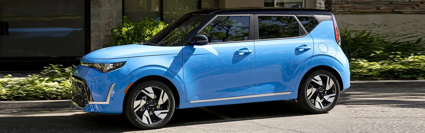 2024 Kia Soul Gas Mileage side front in blue