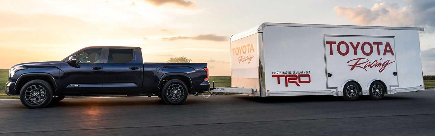 Toyota Tundra towing race trailer