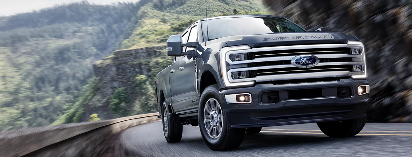 Ford F-250 Super Duty driving on a mountain road