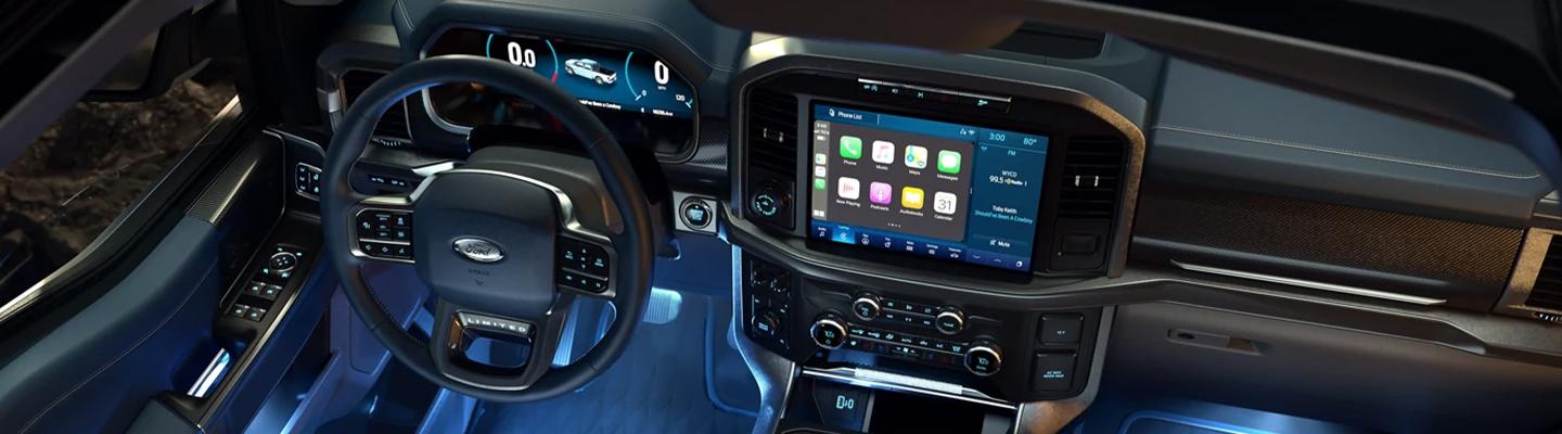 View of the tech in the dash of a 2022 Ford F-150