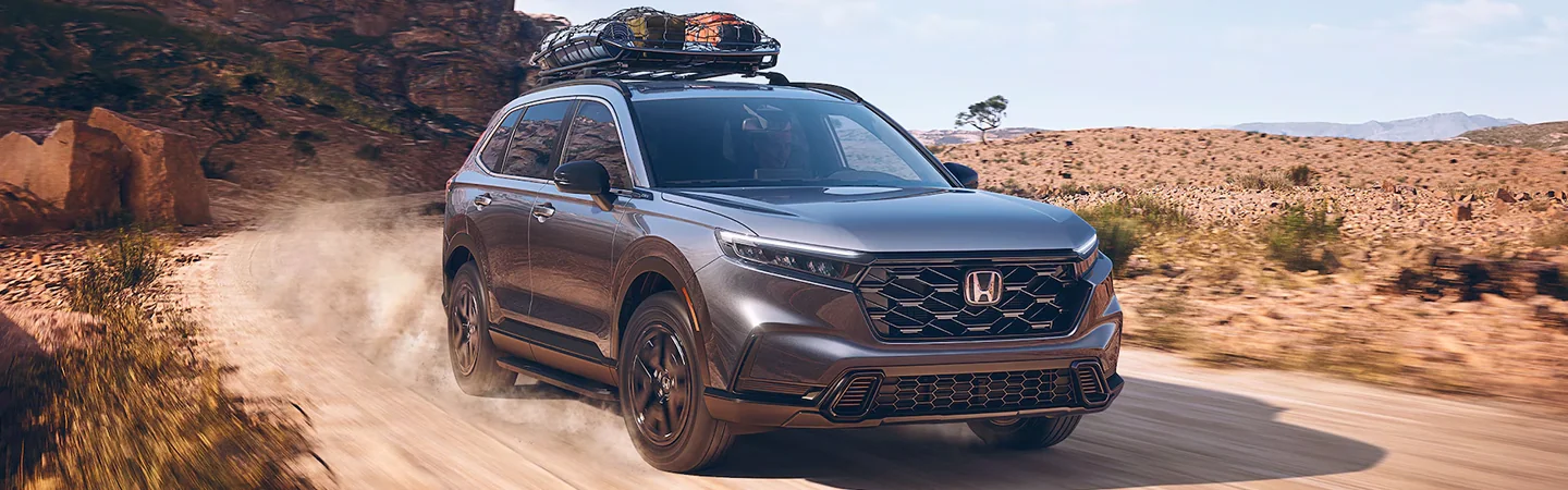 2025 Honda CR-V Hybrid Black color car front view on road