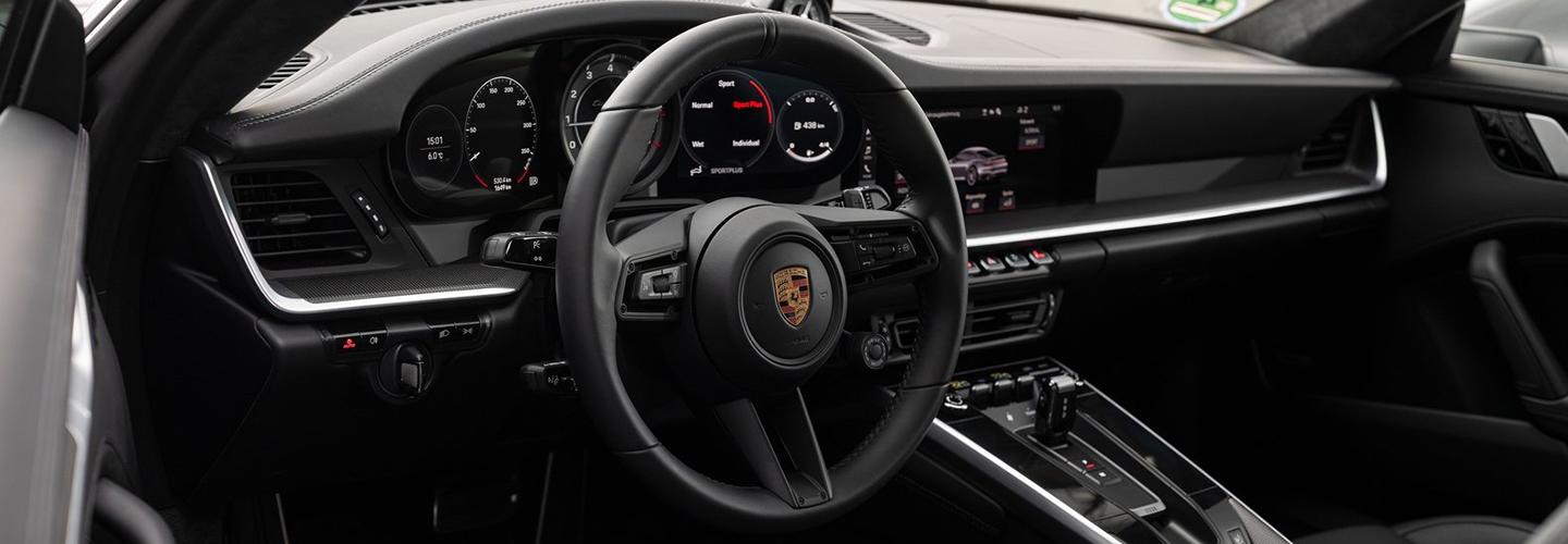 Close up view of a 2021 Porsche 911 dashboard