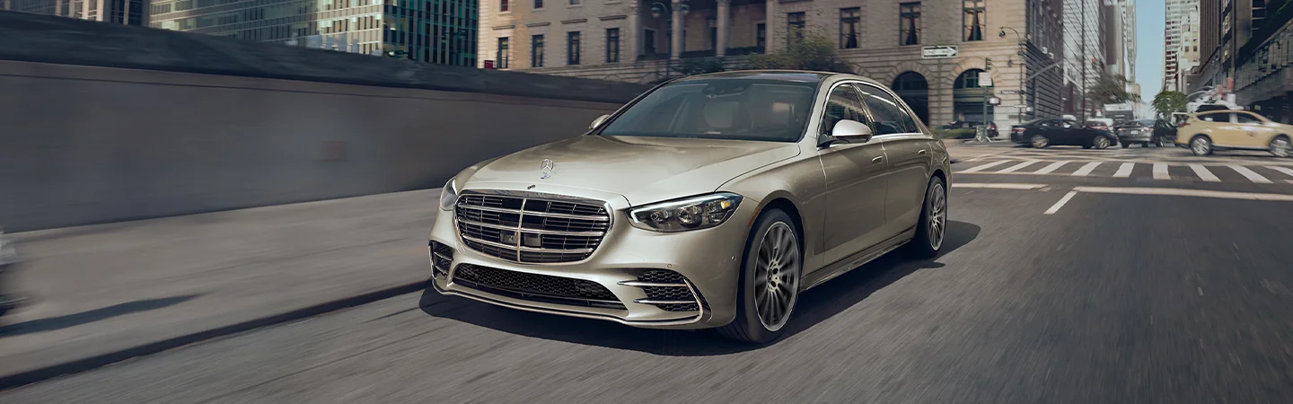 2025 Mercedes-Benz S-Class Sliver color car on road