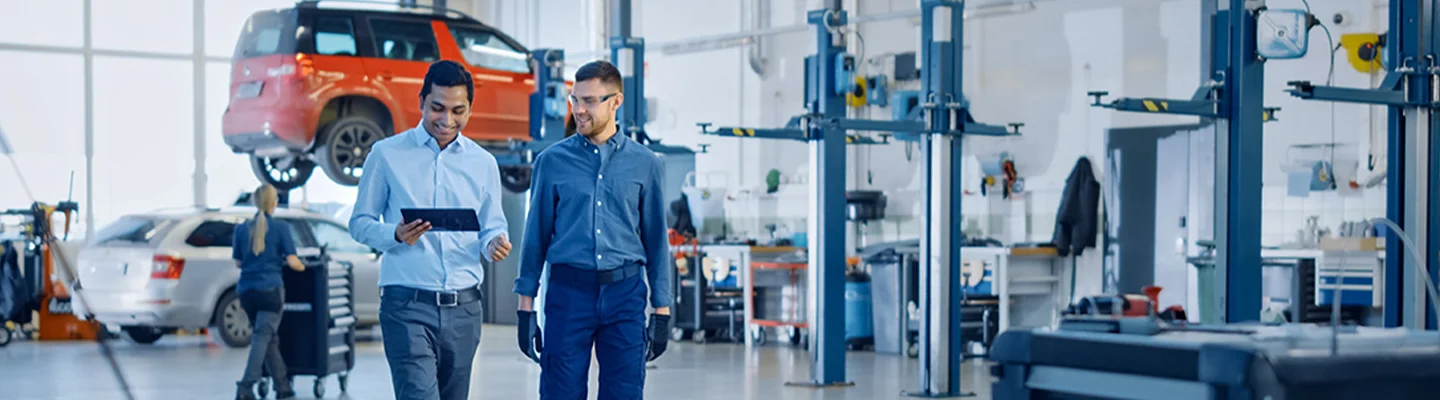 Service techs walking though the service center