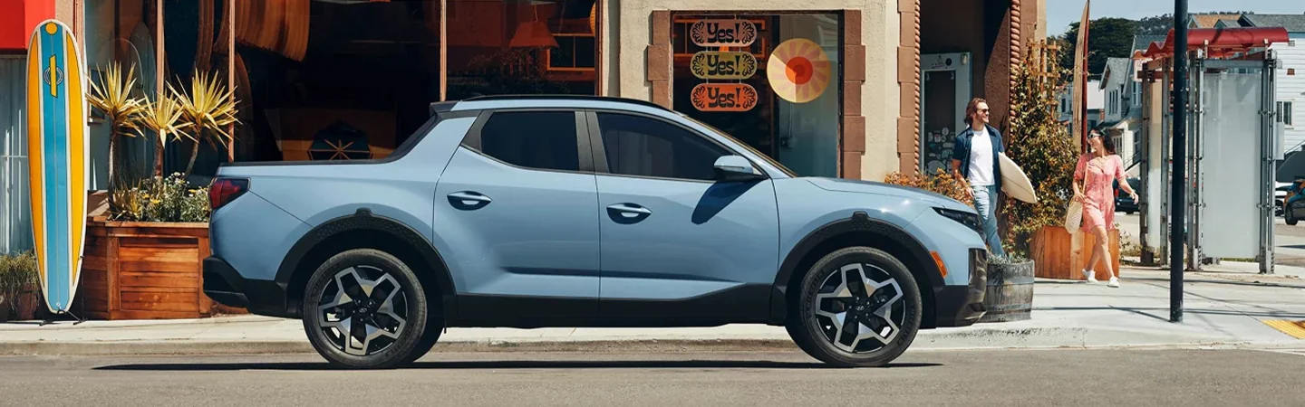 2024 Hyundai Santa Cruz Specs blue color side view 