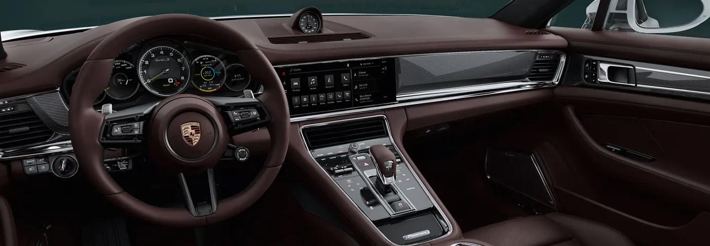 Close up view of a 2021 Porsche Panamera dashboard