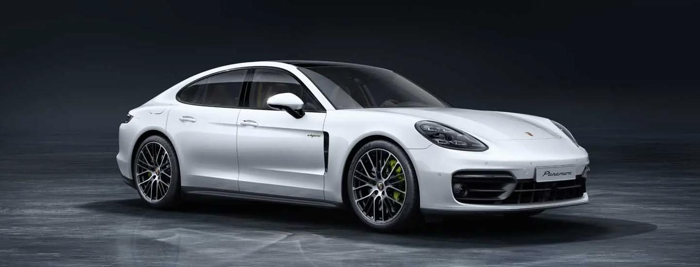 A side view of a white 2021 Porsche Panamera
