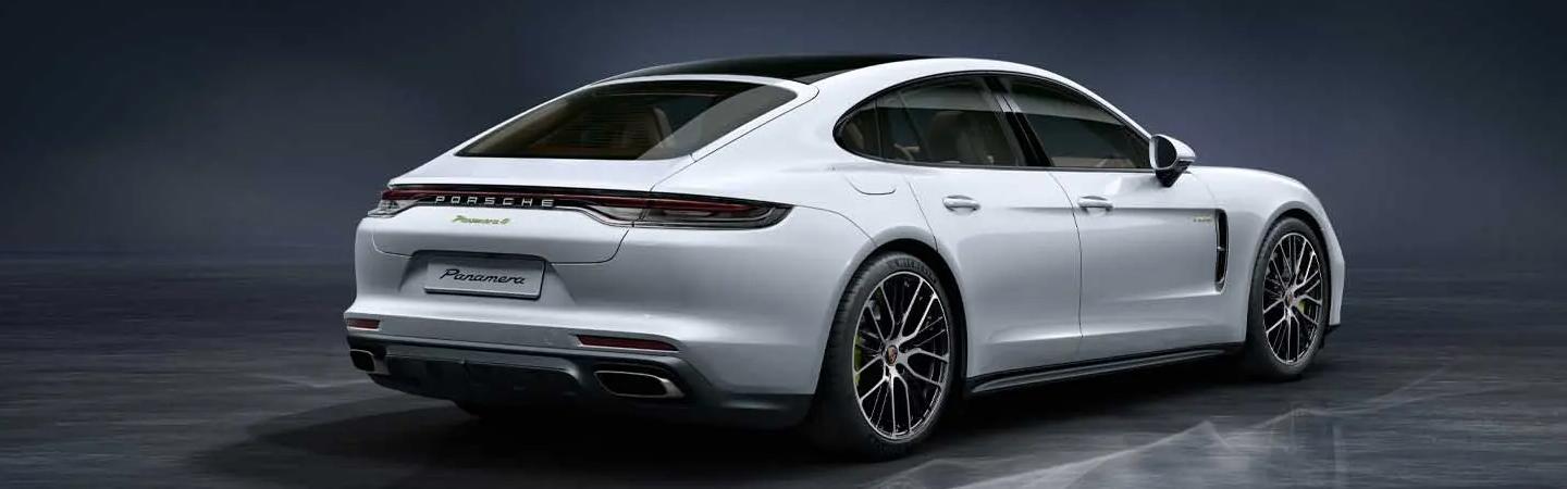 Back view of a white 2021 Porsche Panamera