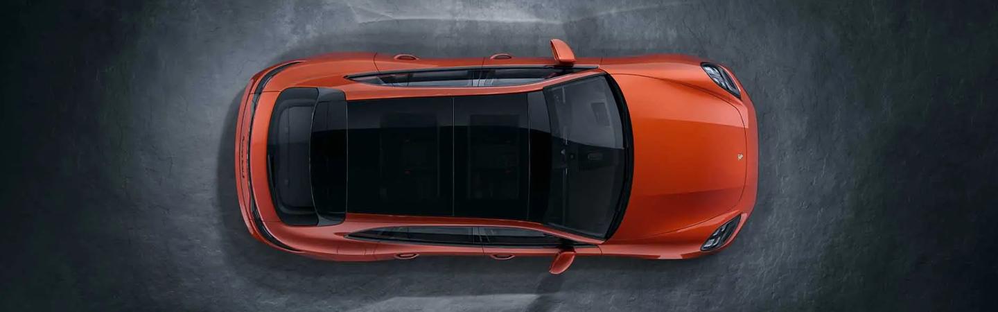 Aerial view of a red 2021 Porsche Panamera