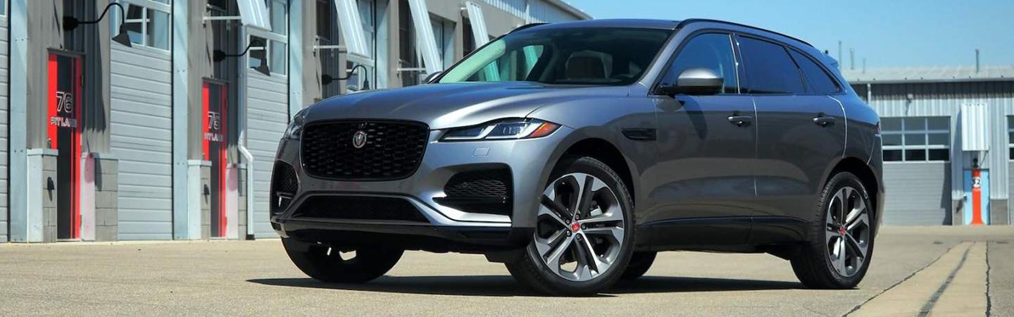 Front side view gray 2021 Jaguar F-Pace parked