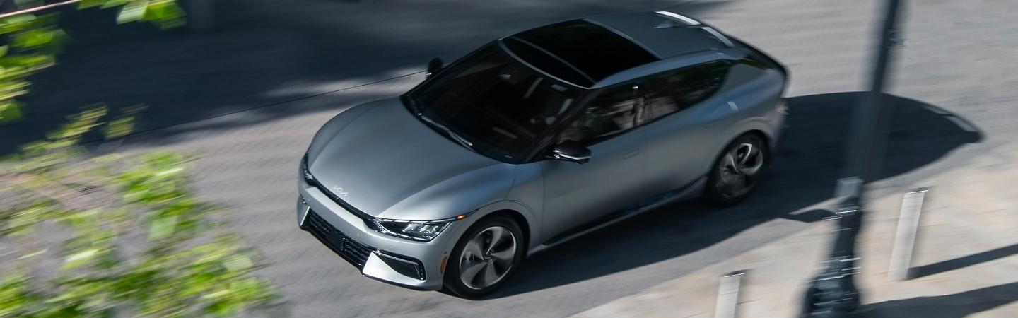 Top view of a gray 2022 Kia EV6 driving