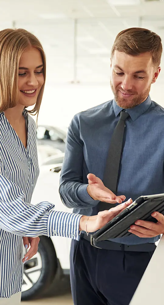 salesperson sharing documents