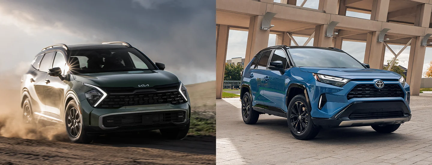 a 2025 Kia Sportage and Toyota RAV4 side by side images