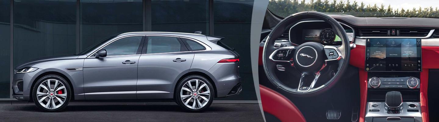 Side View 2021 Jaguar F-PACE Parked and Interior Dashboard Technology