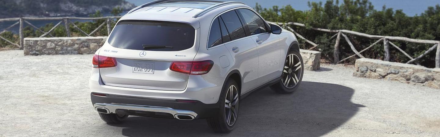 White 2021 Mercedes Benz GLC Parked Rear View Angle