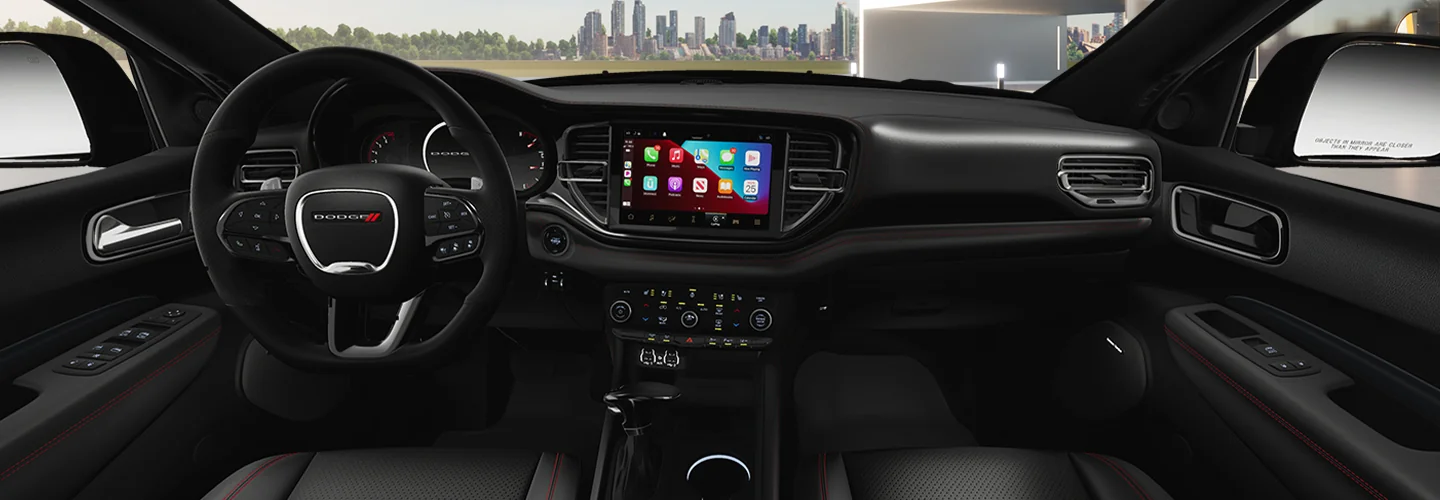 Interior view of the dashboard and tech of a 2025 Dodge Durango