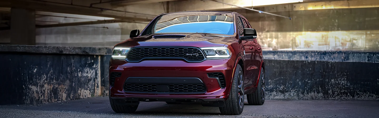 Front view of a 2025 Dodge Durango parked in a parking garage