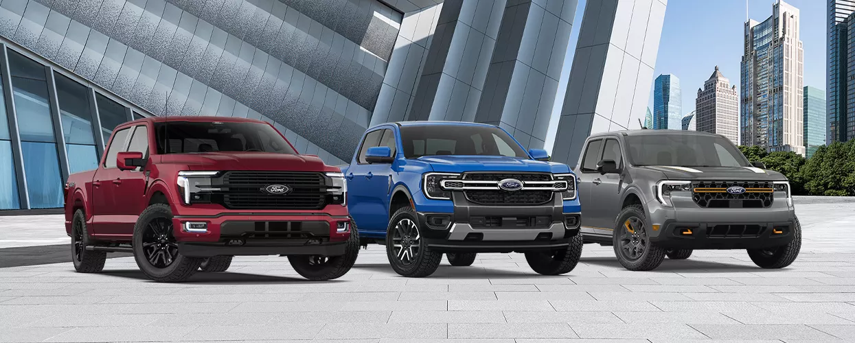 Ford trucks lined up side by side
